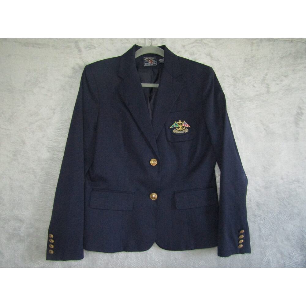 American Living‎ Navy Blazer Size 8 Anchor Crest Gold Button Wool Blend Jacket